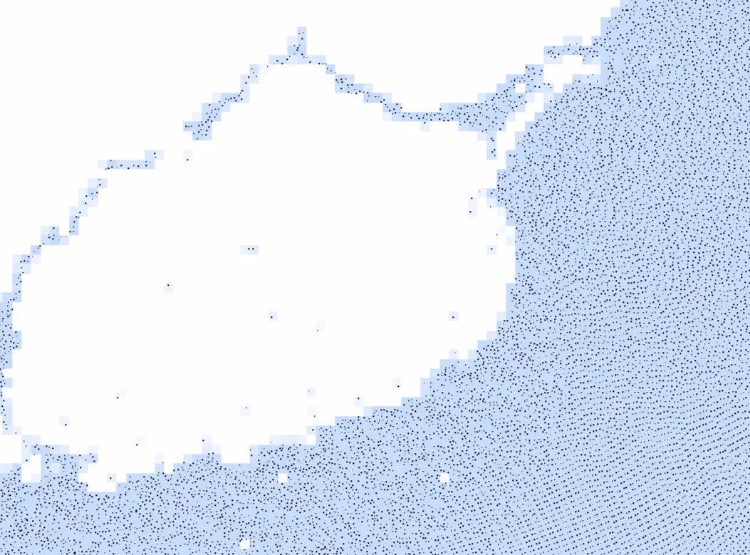 Every one of the thousands of dots in this image can be checked for collision.